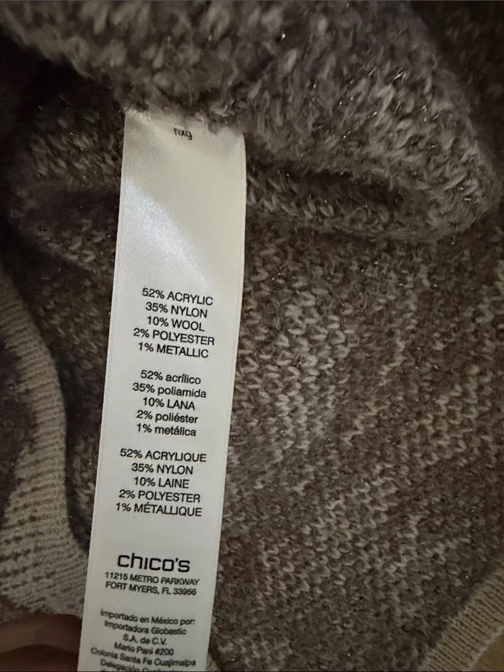 Chico's | Brown/Cream Floral Jacquard | Open Front Funnel Neck Sweater | size 1